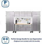 Heavy Duty 8-Piece Steel Garage Cabinet Storage Set with Rolling Workbench, 12 Feet Wide (White)