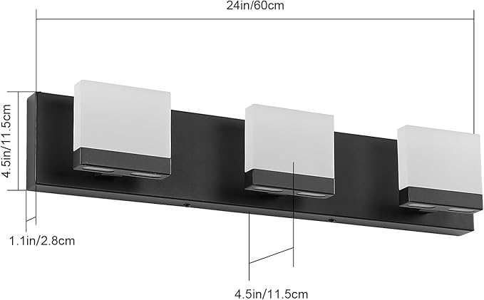 SineRise LED Modern Bathroom Vanity Light Fixtures (3-Light, 24-Inch,6000K), Matte Black Modern Acrylic Bathroom Wall Lighting Fixtures Over Mirror