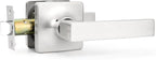 GOBEKOR 1 Pack Passage Lever Door Handles Satin Nickel Straight Door Levers for Closet Door Lock Keyless Square Interior Door Handle with Lock