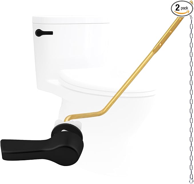 Hygie Rinse Metal Toilet Handle Lever Flush Replacement, Universal Side Mount Toilet Handle with Stainless Steel Flapper Chains, Toilet Repair Kit, Matteblack