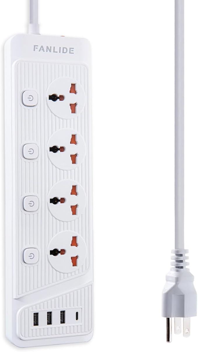 Universal Power Strip with USB C, 6.5ft Long Power Cord, 4 Outlets Power Strips with Surge Protection, 4 USB Ports Desktop Charging Station(3 USB-A & 1 USB-C)