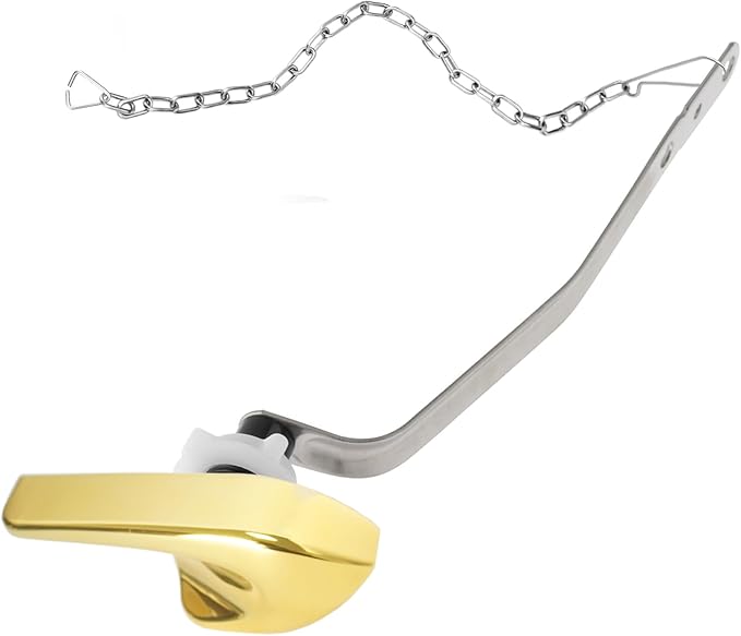 Toilet Handle Replacement Kit, Universal Side Mount Toilet Tank Flush Lever with Stainless Steel Flapper Chains Compatible with Kohler K-87115 Trip Lever, Polished/Shiny Gold