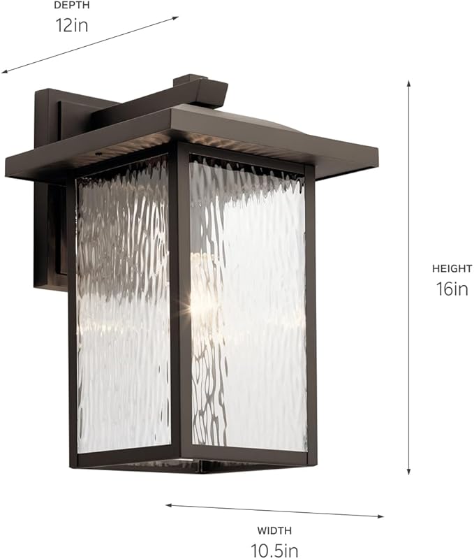 Kichler Capanna 16" Outdoor Wall Light in Olde Bronze®, 1-Light Exterior Wall Sconce Porch Light with Clear Water Glass, (16" H x 10.5"), 49926OZ