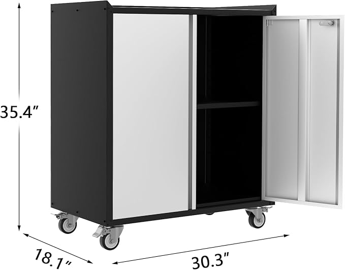 GarveeHome Heavy Duty Garage Storage Cabinet with Wheels, Rolling Tool Cabinet with Adjustable Shelf & Lockable Doors, Rust Resistant for Home Office Workshop,