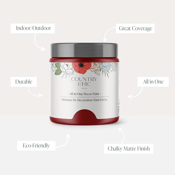 Country Chic All-in-One Chalk Paint for Furniture, Cabinets, Home Decor, Eco-Friendly, Matte Finish, Built-In Primer & Top Coat for Wood, Metal - Paint the Town (Red) - Pint 16 oz (475 ml)