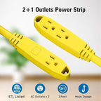 K KASONIC - 50-Feet 3 Outlet Extension Cord, UL Listed, 16/3 SJTW 3-Wire Grounded, 10 Amp 125 V 1625 Watts, Multi-Outlet Indoor/Outdoor Use, Yellow