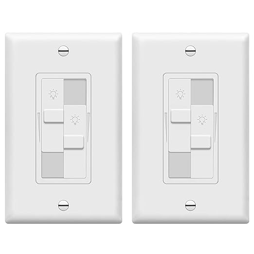 TOPGREENER Kalide Dual Load Dimmer Light Switch, Double LED Dimmer Switch, Full Range Dimming, Single Pole, Wall Plate Included, 120VAC,200W LED/CFL, Neutral Wire Not Required, TGDDS-W-2PCS, White