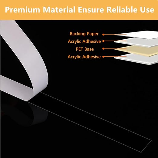 6mmx25M 2 Rolls Clear Thin Double Sided Tape Thin Clear Mounting Tape for Tablets Screen, LED Strips, Electronic Parts, Fabric, Arts Crafts Heat Resistant, Residue Free
