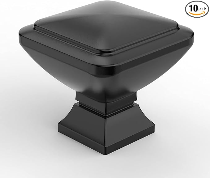 10 Pack 1.2 Inch Square Matte Black Drawer Knobs for Cabinets and Drawers