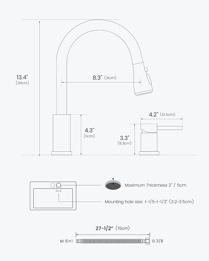 APPASO 2 Hole Kitchen Faucet, 3 Modes Matte Black Kitchen Faucet with Pull Down Sprayer, High Arch Kitchen Sink Faucet with Side Single Handle 2 Pieces