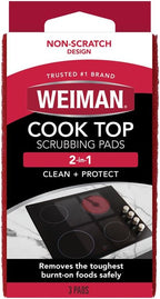 Weiman Cooktop Scrubbing Pads, 3 Count Scratch-Free Cleaning Pads for Cermaic, Glass Cooktop Surfaces, Removes Tough Burned-On Food & Residue