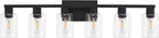 Black Bathroom Light Fixtures, 6-Light Bathroom Lighting Fixtures Over Mirror with Clear Glass Shade, Matte Black Vanity Lights, 6 Light Count Large Vanity Light Fixture for Bath, Mirror,Wall Sconce