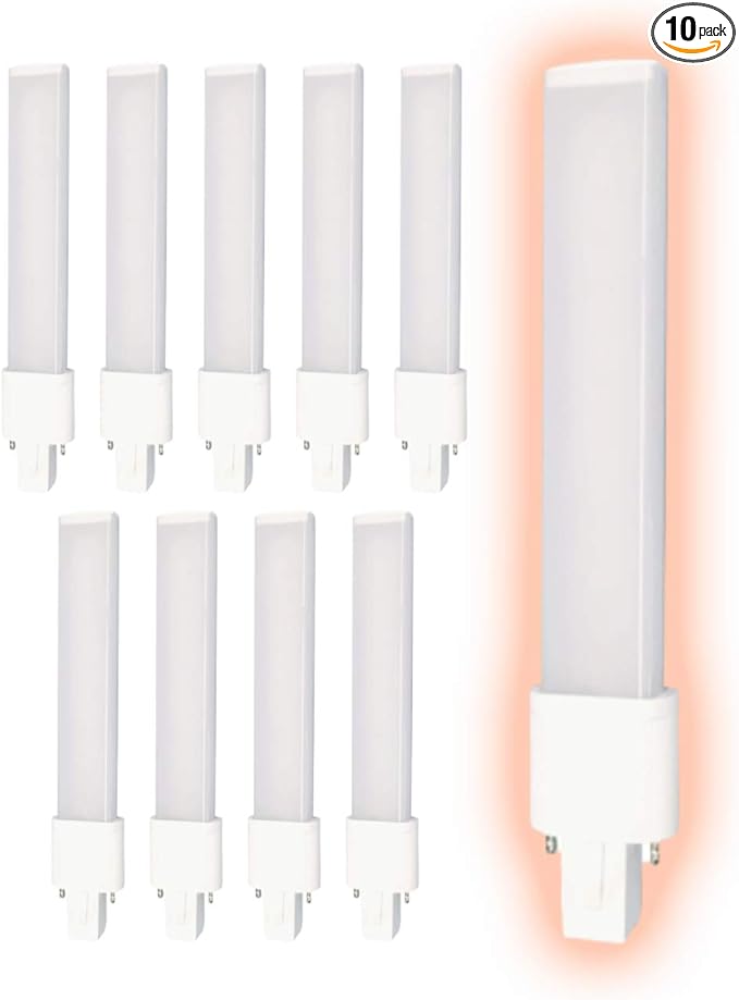 GoodBulb 9 Watt Replacement Horizontal LED Plug-in Light Bulbs | Commercial 6 Watt Hybrid 2 Pin GX23 Base 3500K Neutral White | High Output 520 Lumens | 120° Beam LED PL Light Bulbs | 10 Pack