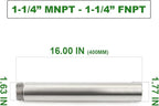TAISHER 1PCS Stainless Steel Pipe Fittings, 1-1/4" NPT Male x 1-1/4" NPT Female Threaded, 16" Length Nipple Cast Pipe