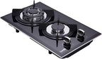 12 Inch Dual Fuel Gas Cooktop - Sealed 2 Burners, Tempered Glass, Drop-in Gas Hob DK123-A01S, Black