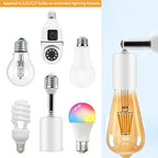 Ceramic & Metal E26 Light Socket Extender,150w-Heat-resistant-Ideal for Light Holder Extension,Electrical Socket Extender，180° Bendable Adapter Screw Base Light Bulb Extension, 2pcs (White)