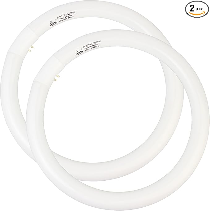 FC12T9/KB 32 Watt Light Bulb, 12 inch FCL 32W T9 Circular Fluorescent Light Bulb, FC12T9 WW Round Light Bulbs Warm White 3000K, G10q 4 Pin Prong Base, 2 Pack