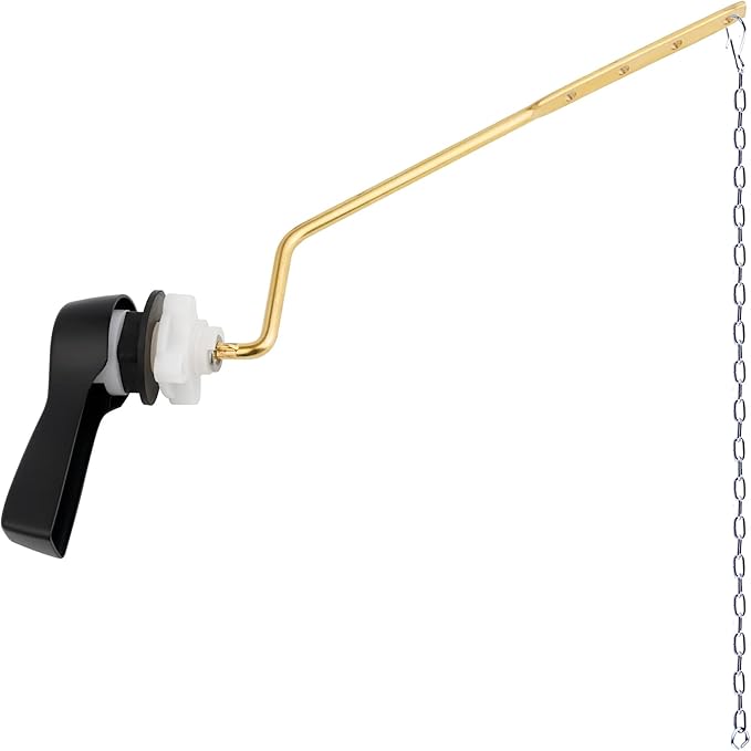 Hibbent Universal Metal Side Mount Toilet Handle Replacement Kit, Brass Toilet Flush Tank Lever with Stainless Steel Flapper Chains for Most Toilets, Matte Black Finish