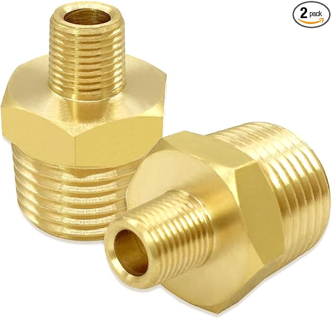 Hooshing 2PCS 1/2" NPT Male to 1/8" NPT Male Brass Pipe Fittings Reducing Hex Nipples Adapter for Plumbing