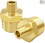 Hooshing 2PCS 1/2" NPT Male to 1/8" NPT Male Brass Pipe Fittings Reducing Hex Nipples Adapter for Plumbing