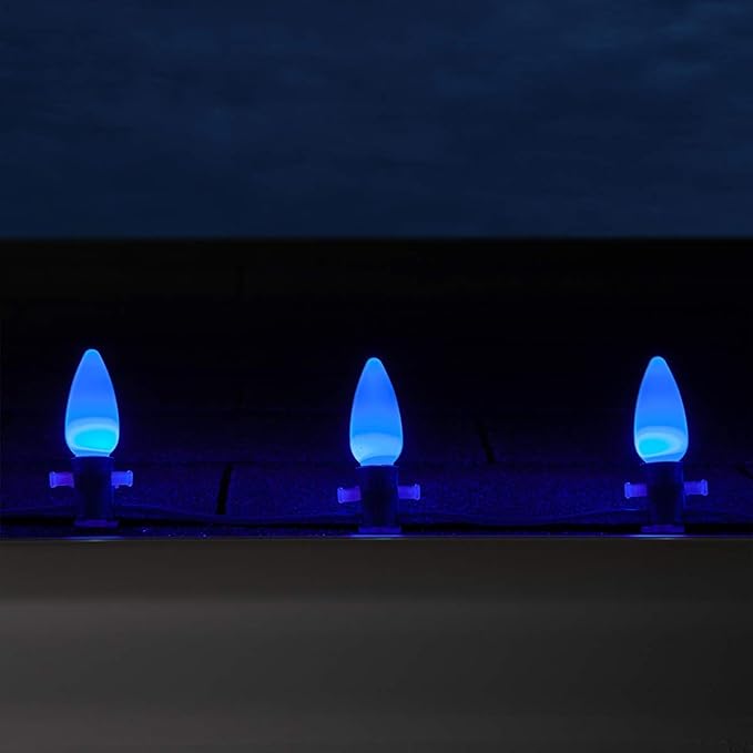25-Pack OptiCore LED C9 Blue Light Bulbs - Vintage Christmas Light Replacement Bulbs, Smooth Vintage Ceramic Style, E17 Base (Smooth)