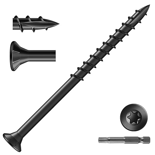 #10 x 3 Inch Deck Screws (59Pcs) 1lb. Carbon Steel, Black, Flat Head, Rust Resistant epoxy Coated, with T25 Star Bit