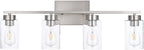 4 Light Bathroom Vanity Light Fixtures, Brush Nickel Modern Wall Lights with Clear Glass Shade, Vintage Wall Sconce Lighting for Living Room, Mirror, Bedroom, Hallway (Nickel, 4-Lights)
