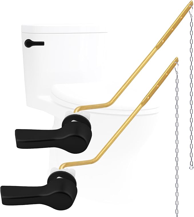 Hygie Rinse Toilet Handle, 2 Pack Universal, L Shaped, Lever Type, Brass, Stainless Steel, Matte Finish, Durable, Easy to Install, 2 Count