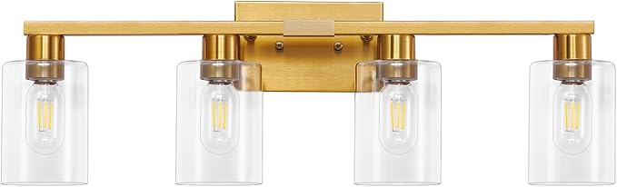 Brushed Gold Bathroom Light fixtures, Gold Vanity Light with Clear Glass Shades,Living Room Bedroom Hallway,Bathroom Lights Fixtures Over Mirror