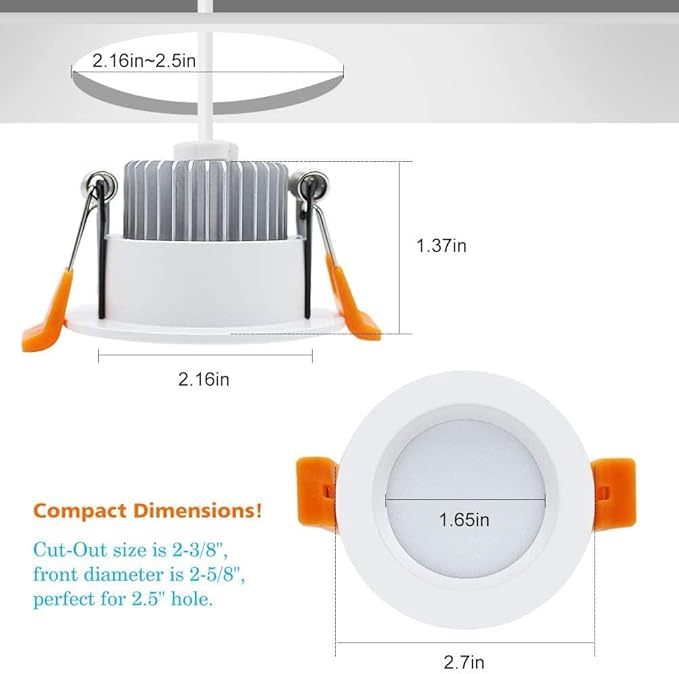 2 Inch LED Downlight, Recessed Lighting Dimmable Ceiling Light, 3W, 2700K Ultra Warm White, CRI80 with LED Driver(35W Halogen Equivalent), 4 Pack