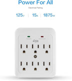 KMC Wall Surge Protector, 980 Joule, 6-Outle Wall Plug Adapter Power Strip, White(2 Pack)