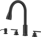 APPASO 2 Handle Kitchen Faucet, 4 Hole Black Kitchen Sink Faucet with Soap Dispenser, Modern High Arc 3 Hole Faucet for Kitchen Sink