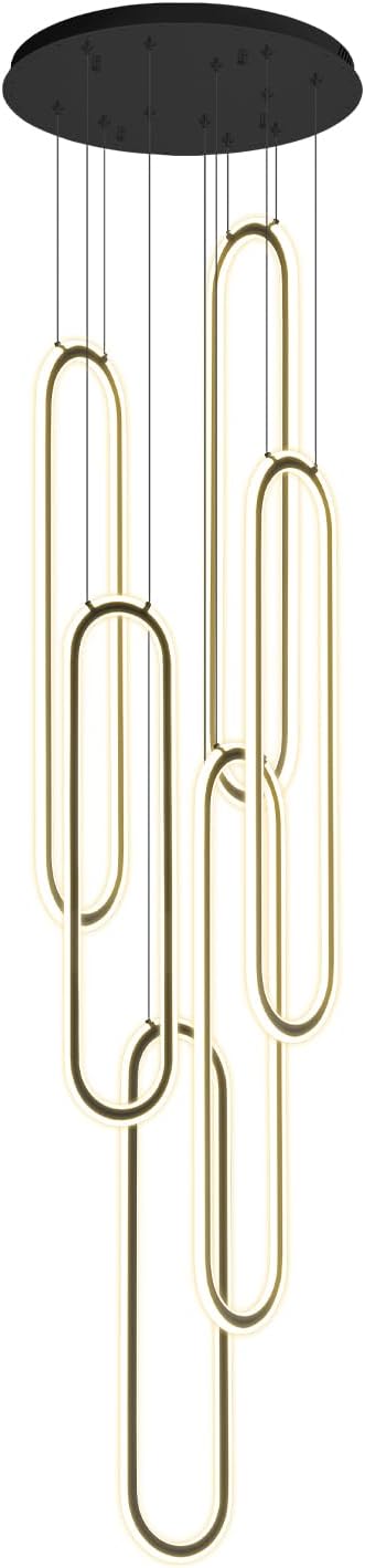 Flashing God H138 Modern Chandelier 6-Rings Large Chandelier for High Ceiling Led Dimmable Ring Pendant Lighting Black Contemporary Chandeliers for Villa Foyer Entrance Living Room