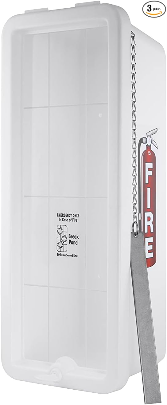 Fire Extinguisher Cabinet Fire Extinguisher Box Outdoor Fire Cabinet Mounted Fire Extinguisher Cabinet Fire Extinguisher Cover (White with Breaker Bar Attachment, Rx350, Plastic, 5 Pounds, 3, AKA1)