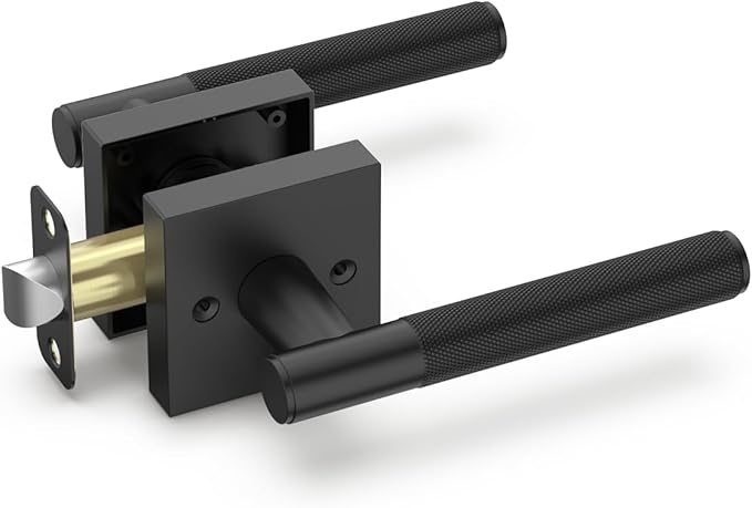 Asidrama 1 Pack Passage Matte Black Door Handles, Door Lever with Door Knobs Indoor for Bedroom or Bathroom, Matte Black Door Handles Interior with Locks for Left Right Sided Doors