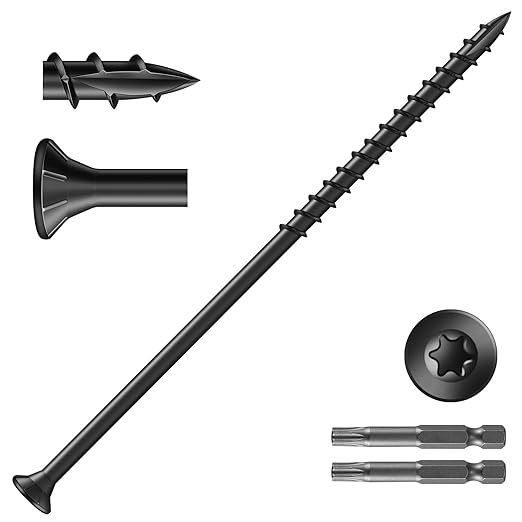 #14 x 8 Inch Deck Screws (38Pcs) 2lb. Exterior Wood Screws. Carbon Steel, Black, Flat Head, Rust Resistant epoxy Coated, with T30 Star Bit