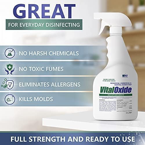 Vital Oxide Disinfectant, Deodorizer, Cleaner, Food-Contact Sanitizer, Virucide – (EPA registration #82972-1) – Kills Mold & Mildew, Eliminates Odors-32 Oz