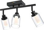 3-Light LED Black Track Lighting Fixtures, 5-Color Temperature Ceiling Spotlight Bathroom Vanity Wall Lighting with Integrated LED Chips & Clear Glass Shade & Frosted Column