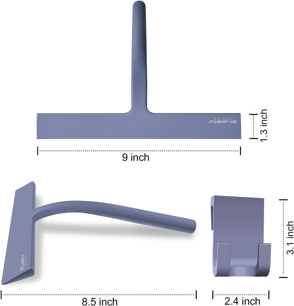 Squiggy for Shower Glass, Richmirth 9" Shower Glass Cleaner Squeegee Silicone Shower Squeegee for Bathroom Mirror Tiles Car Window - Blue