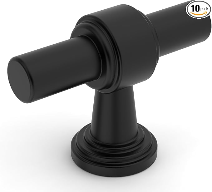 Amerdeco 10 Pack Matte Black Cabinet Knobs 1.46 Inch(37mm) Single Hole Cabinet Handles Rectangle Dresser Knobs Drawer Knobs and Pulls for Bathroom Cabinets ZH0069