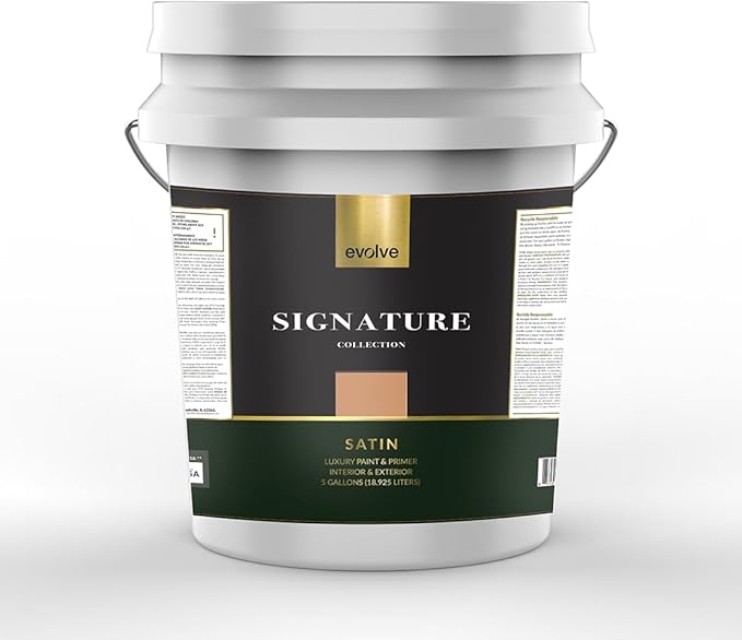EVOLVE Signature Paint & Primer: Luxury Paint & Primer for Indoor & Outdoor Surfaces, Minimal Odor, Satin Sheen (Luxury Tan, 5 Gallon)