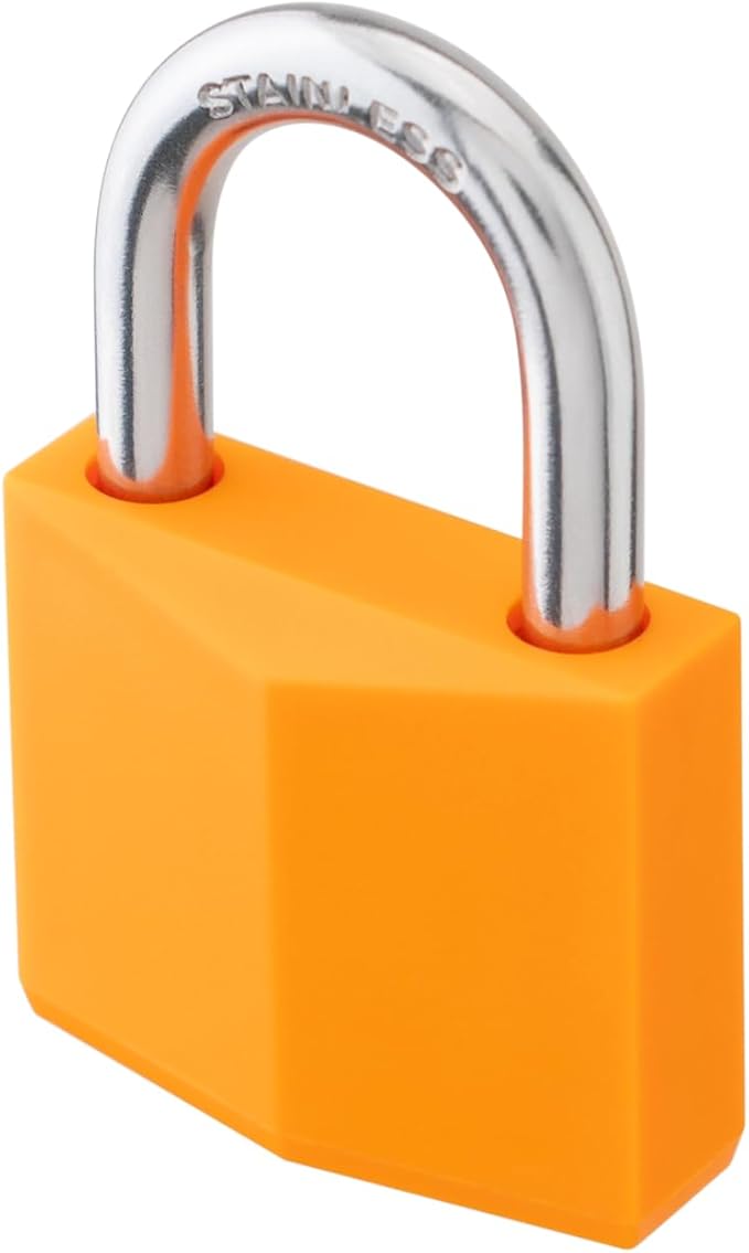 8-Pack Keyed Alike Locks, Orange Covered Brass Keyed Padlock with Stainless Steel Shackle, 1-9/16 Inch Lock Body, Rustproof Locks for Luggage Gate Fence Hasp Cabinet Toolbox Gym School Locker