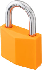 4-Pack Keyed Alike Locks, Orange Covered Brass Keyed Padlock with Stainless Steel Shackle, 1-9/16 Inch Lock Body, Rustproof Locks for Luggage Gate Fence Hasp Cabinet Toolbox Gym School Locker
