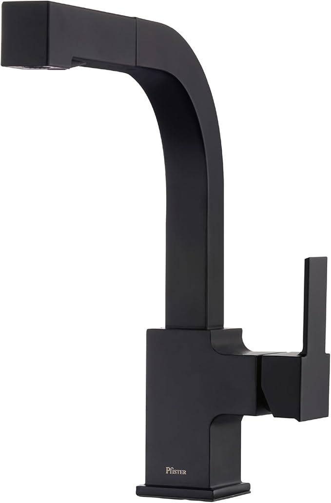 Pfister Arkitek Kitchen Faucet with Pull Out Sprayer, Single Handle, High Arc, Matte Black Finish, LG534LPMB