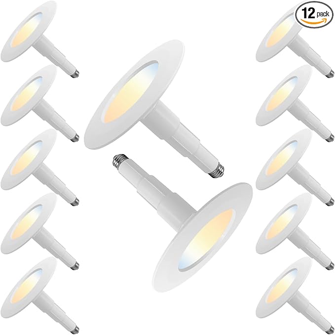 Jolux 12-Pack 5CCT Retrofit LED Recessed Lighting 6 Inch,Selectable 2700K/3000K/3500K/4000K/5000K,12W=60W,800Lumen,Dimmable Can Lights,Simple Installation Adjustable Retrofit Downlight,Bevel Trim