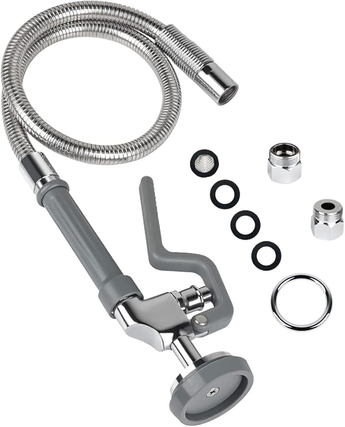 38 Inch Pre Rinse Hose with Sprayer Valve, Commercial Faucet Flexible Hose with Spray Head Replacement Kit for Commercial Restaurant Kitchen Sink Faucet - Grey