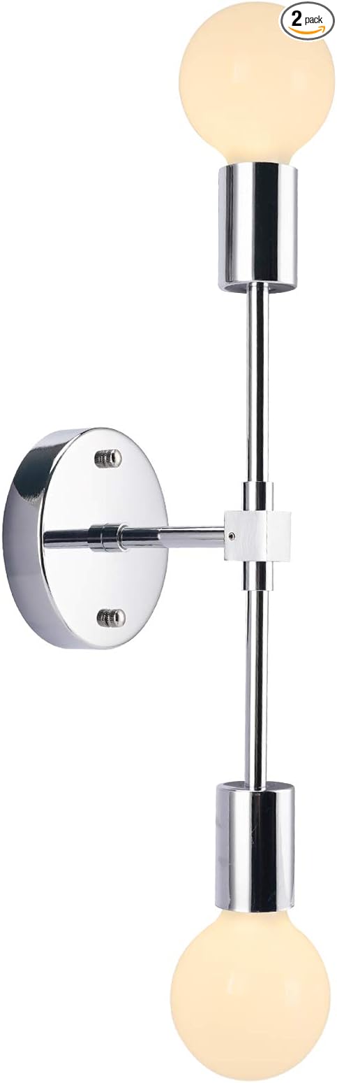 2 Lights Bathroom Vanity Wall Sconce Modern Industrial Wall Lamp Pole Wall Mount Lighting Fixture（Chrome Color）