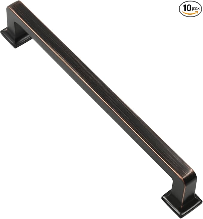 Alzassbg 10 Pack Oil Rubbed Bronze Cabinet Pulls, 6-1/4 Inch(160mm) Hole Centers Cabinet Handles Square Kitchen Hardware for Cabinets AL3046ORB