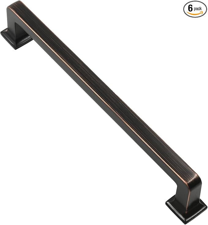 Alzassbg 6 Pack Oil Rubbed Bronze Cabinet Pulls, 6-1/4 Inch(160mm) Hole Centers Cabinet Handles Square Kitchen Hardware for Cabinets AL3046ORB