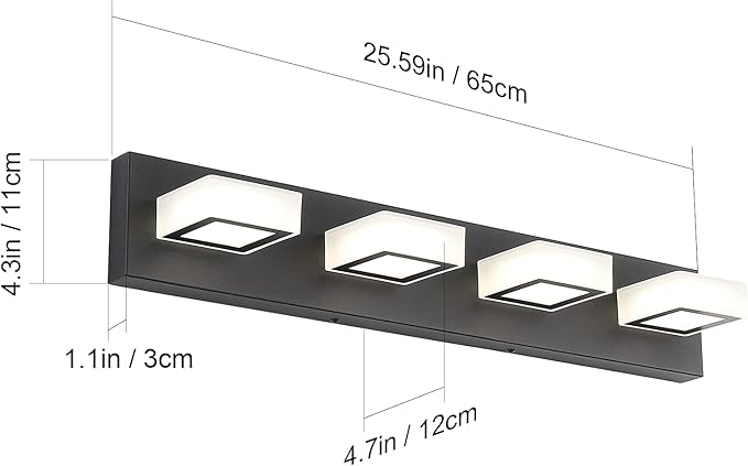 Ralbay Modern LED Black Vanity Lights 4 Lights Acrylic Bathroom Vanity Lighting Fixtures Modern Matte Black Bathroom Vanity Lights (Natural White Light)